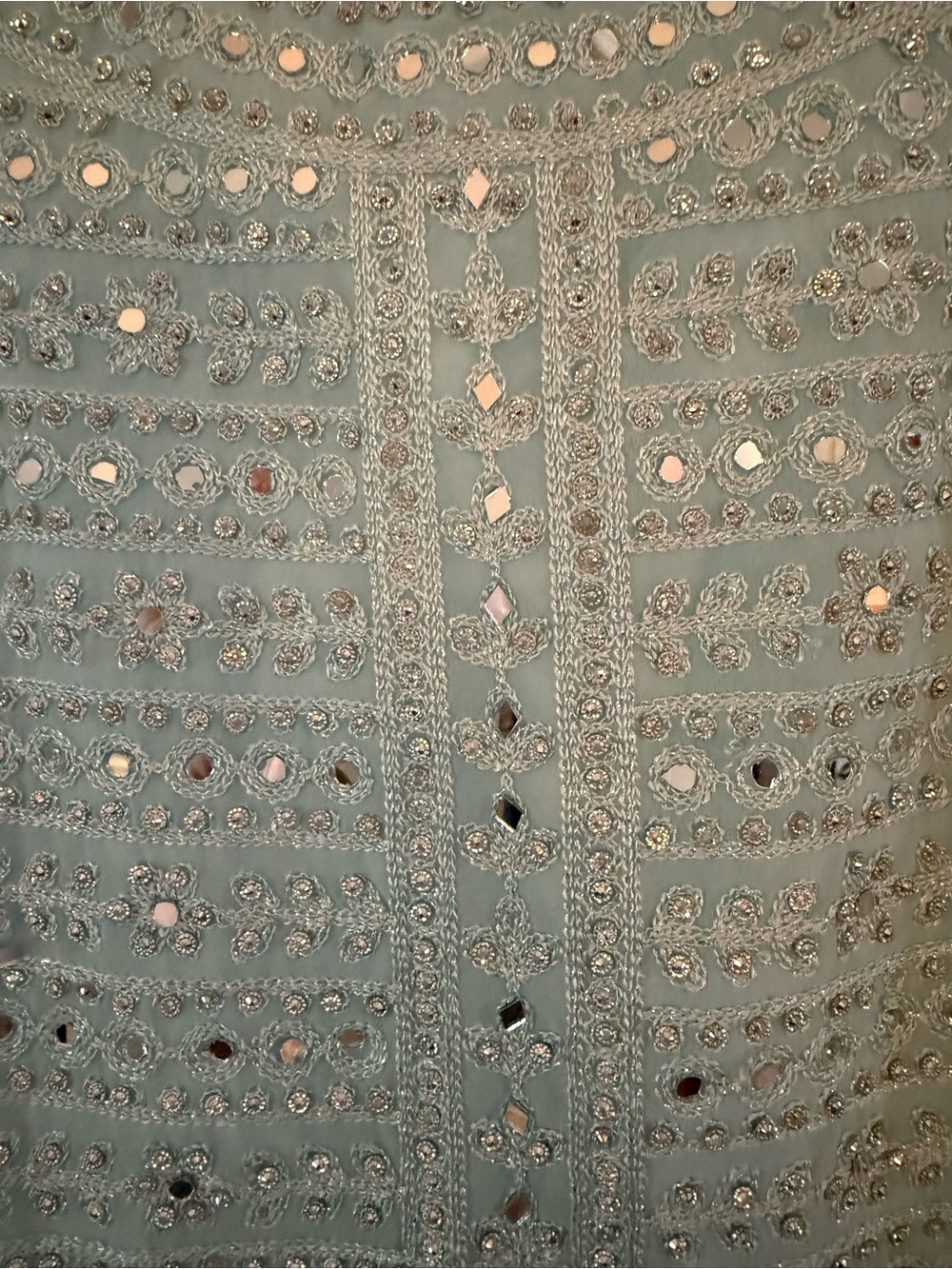 Chadha Fancy Mint Green Mirror Work Anarkali Dress Gown Festive - Picture 5 of 8